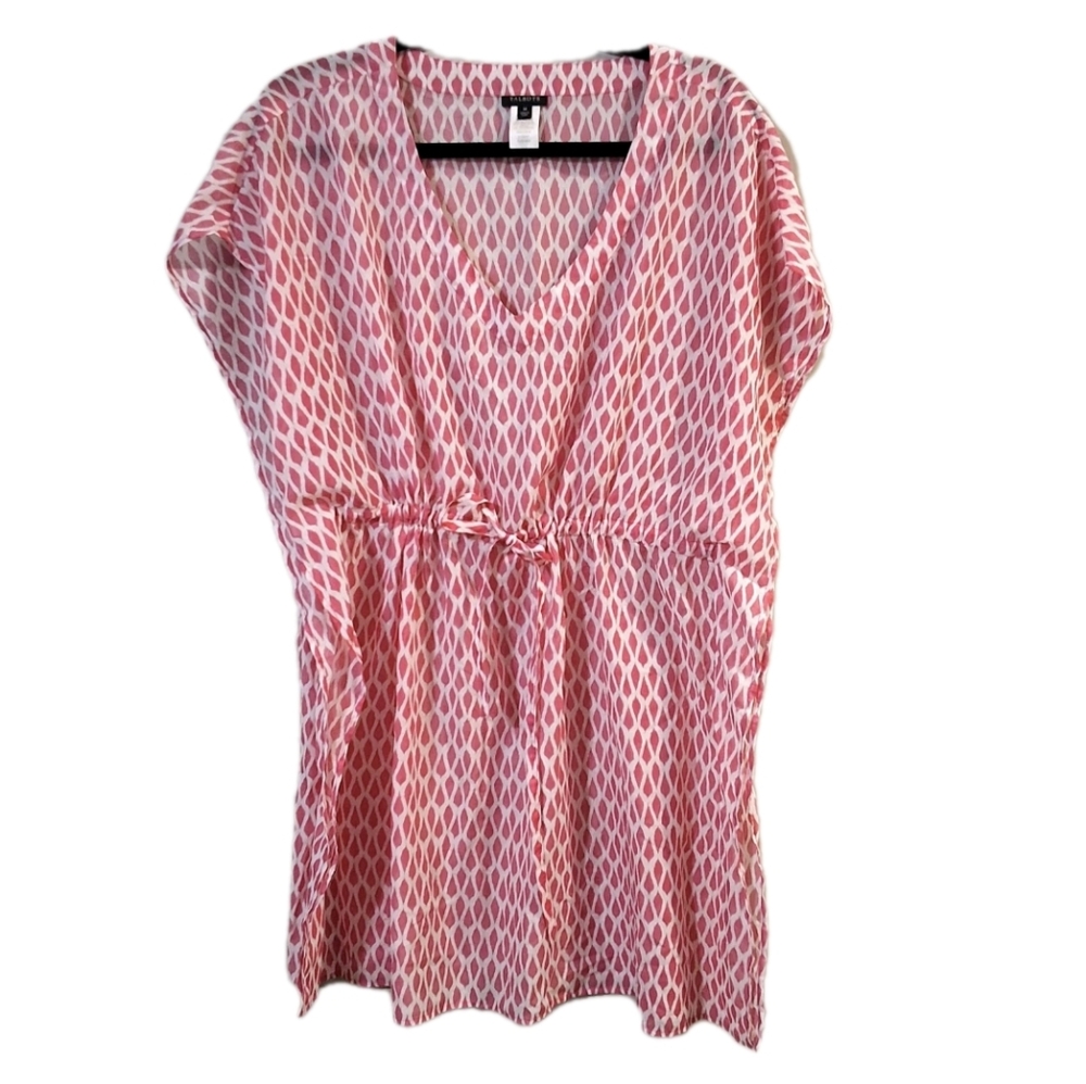 Talbots Pink/ White Ikat Boho Beach Swim Coverup Top Cruise Vacay Women's Medium